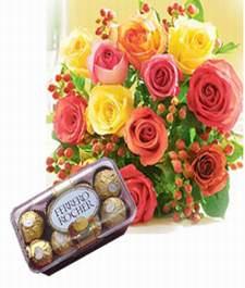 ferrero rocher 10 Mixed color roses.+ card