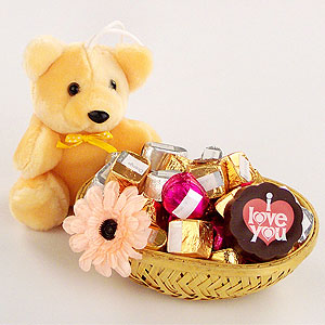 Mix chocolates basket with teddy