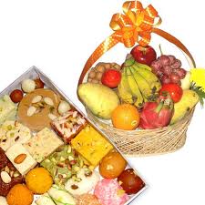 fresh fruit basket with mithai